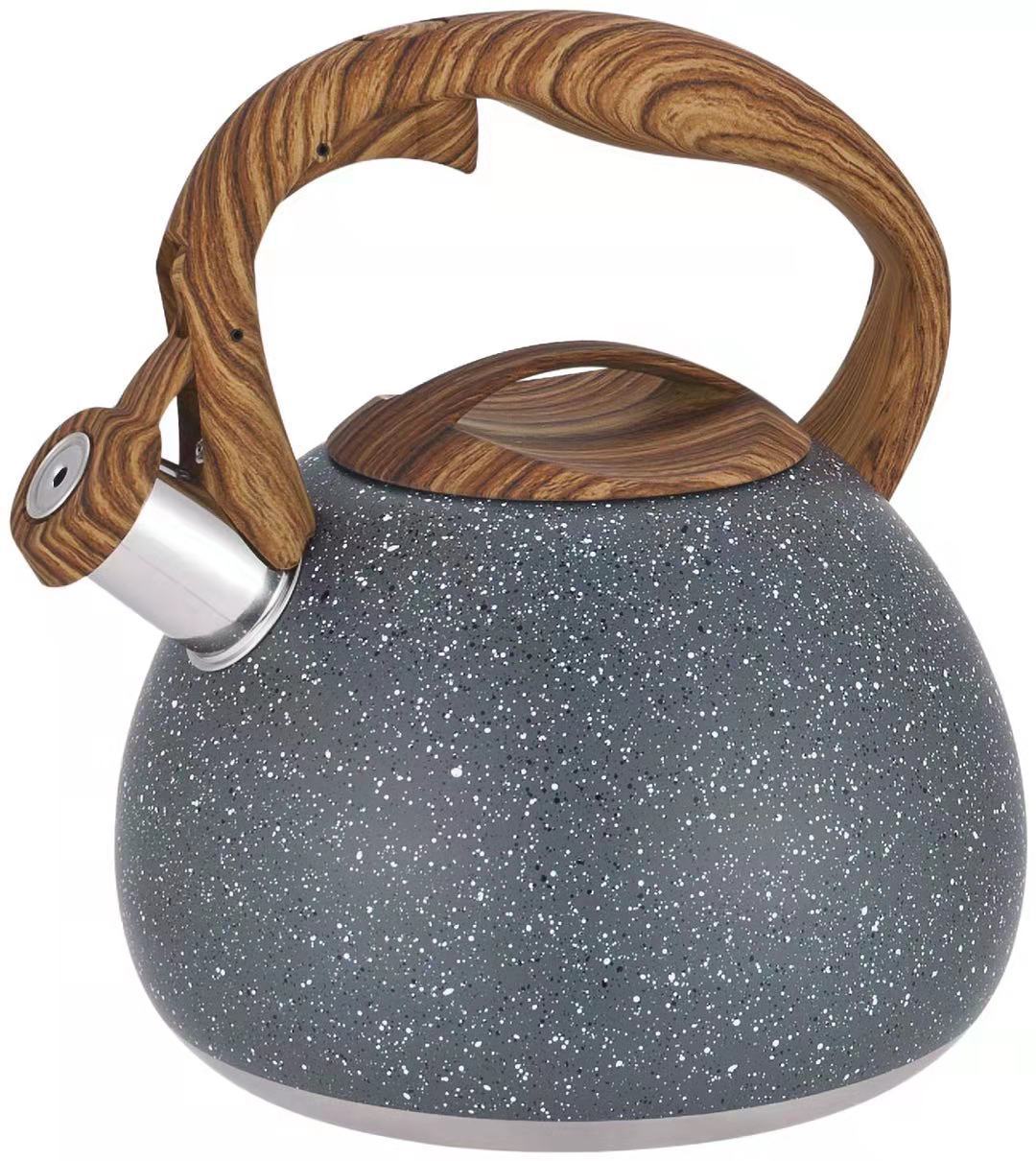 Elegant Stainless Steel Whistling Kettle with Wood Handle