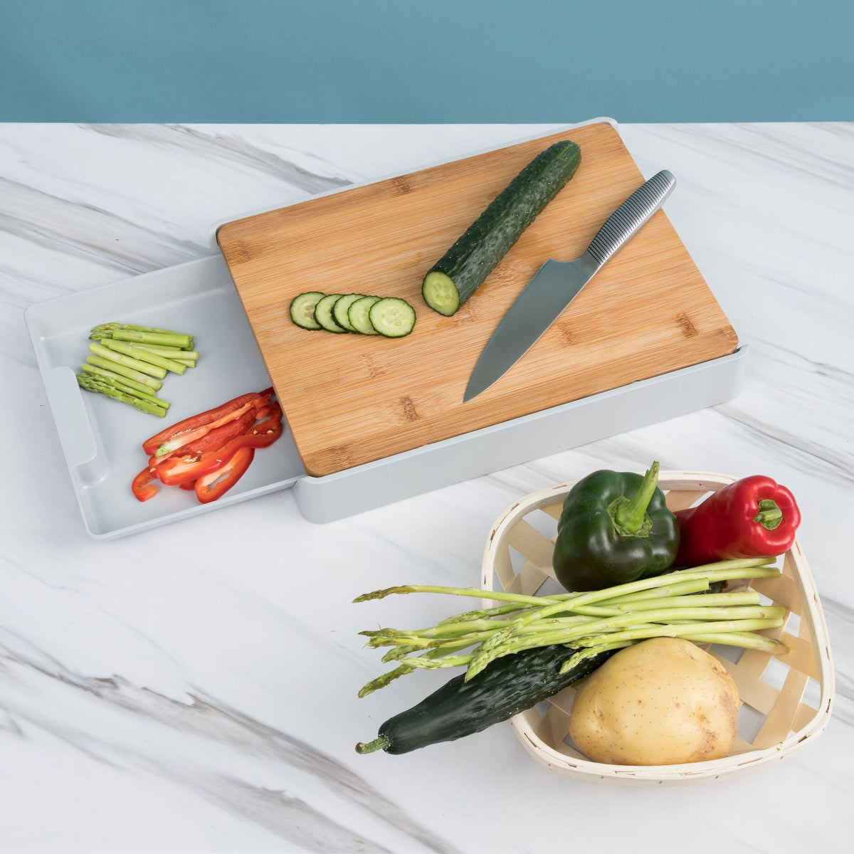 Sleek Storage Cutting Board with Drawer