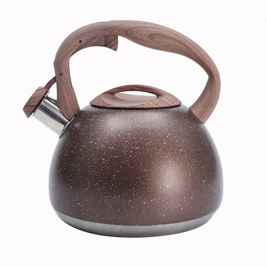 Elegant Stainless Steel Whistling Kettle with Wood Handle