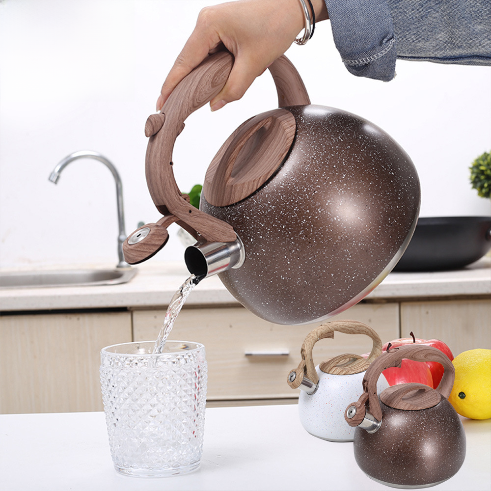 Elegant Stainless Steel Whistling Kettle with Wood Handle
